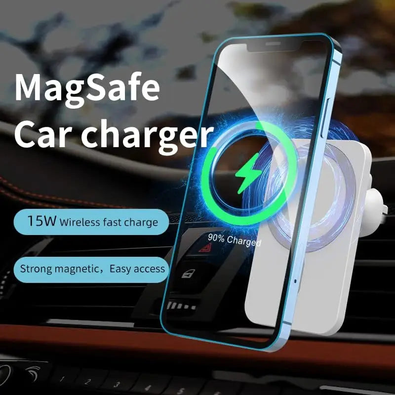 Chargeur Voiture Sans Fil 15W – MagSafe & Fixation Grille