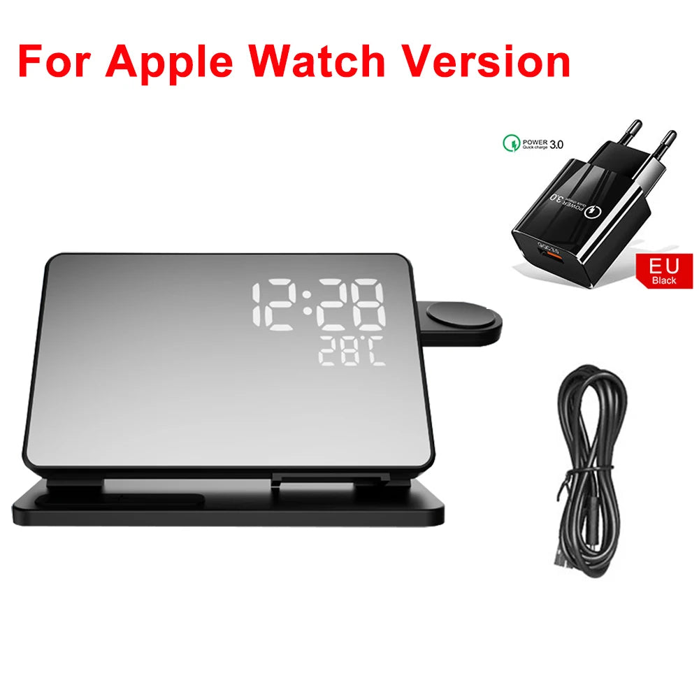 Chargeur Sans Fil 3 en 1 avec Réveil – Station de Charge iPhone & Apple Watch