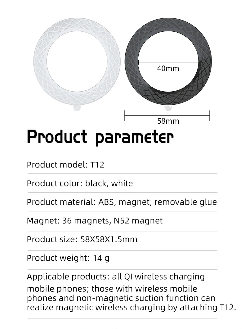 Anneau Magnétique Pour Charge Sans Fil – Compatible MagSafe iPhone 11 à 13 Pro Max