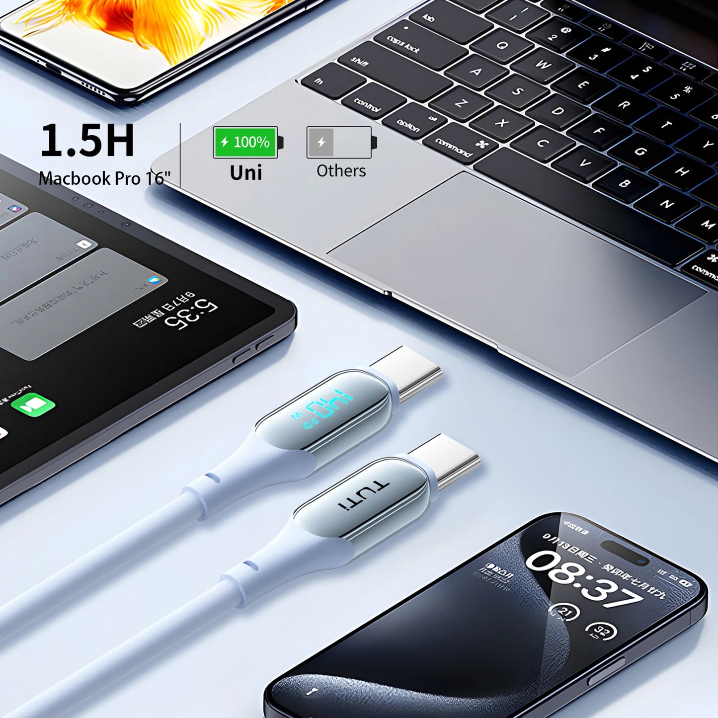 Câble USB-C 140W – Charge Ultra-Rapide, Écran LED, Silicone Souple