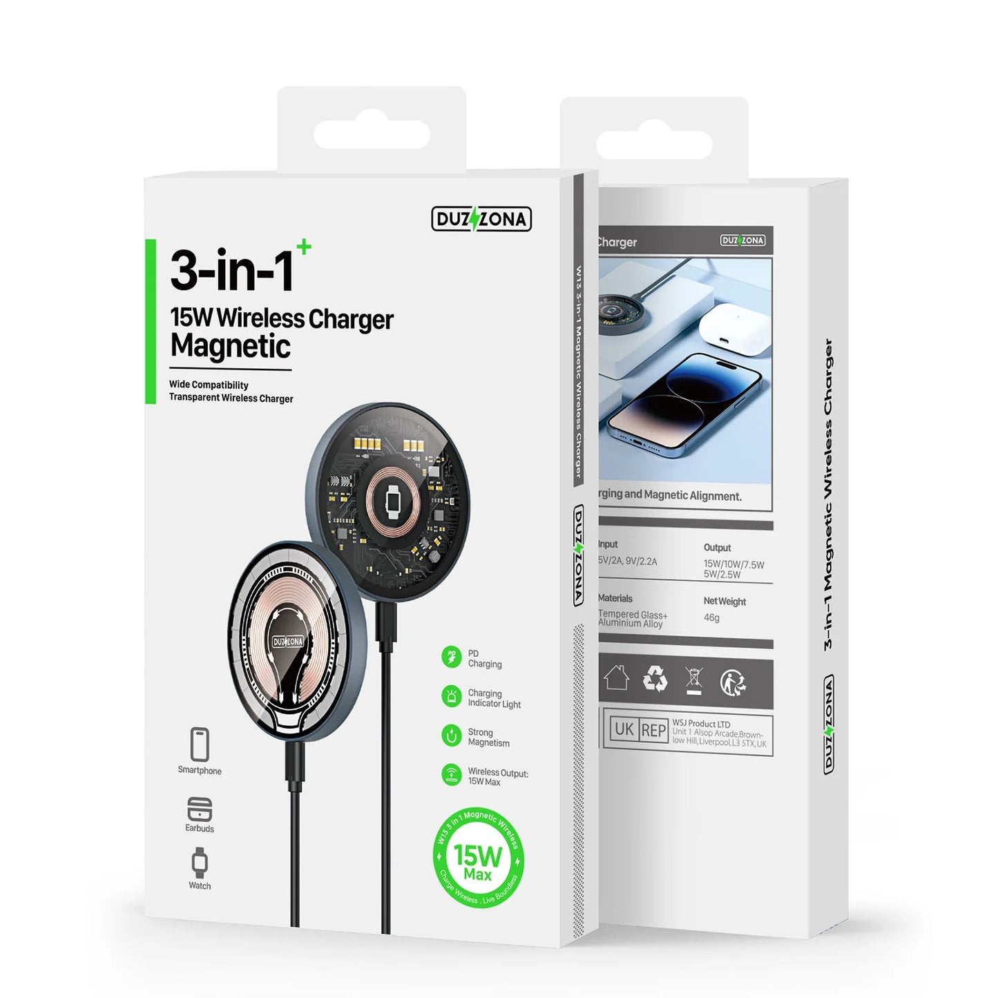 Chargeur Sans Fil Magnétique 15W – Compatible MagSafe pour iPhone & Apple Watch