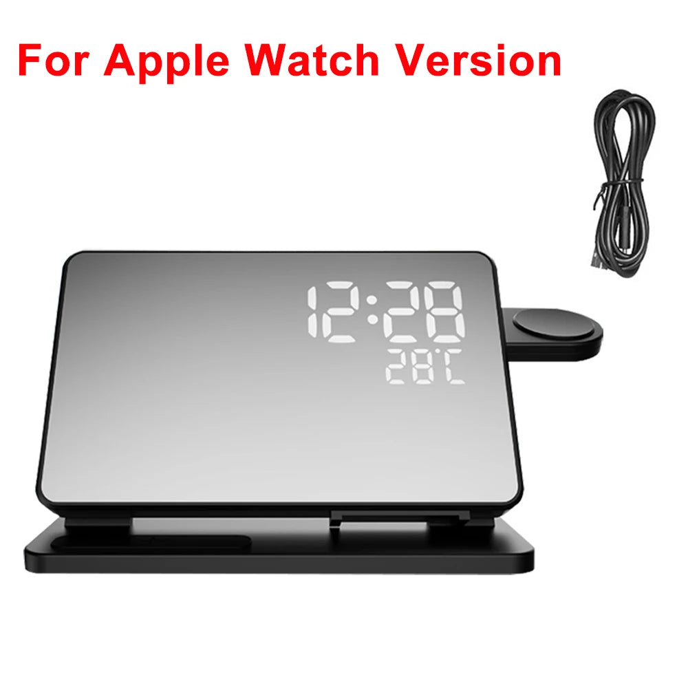 Chargeur Sans Fil 3 en 1 avec Réveil – Station de Charge iPhone & Apple Watch