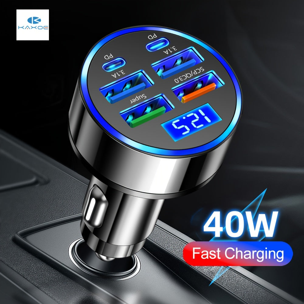 Chargeur Voiture 6 Ports – USB & USB-C, 40W, Charge Rapide