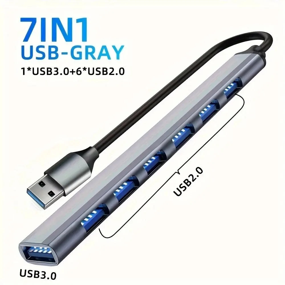 Hub USB 7-en-1 – Ports USB-C, USB 3.0, USB 2.0, Boîtier Aluminium