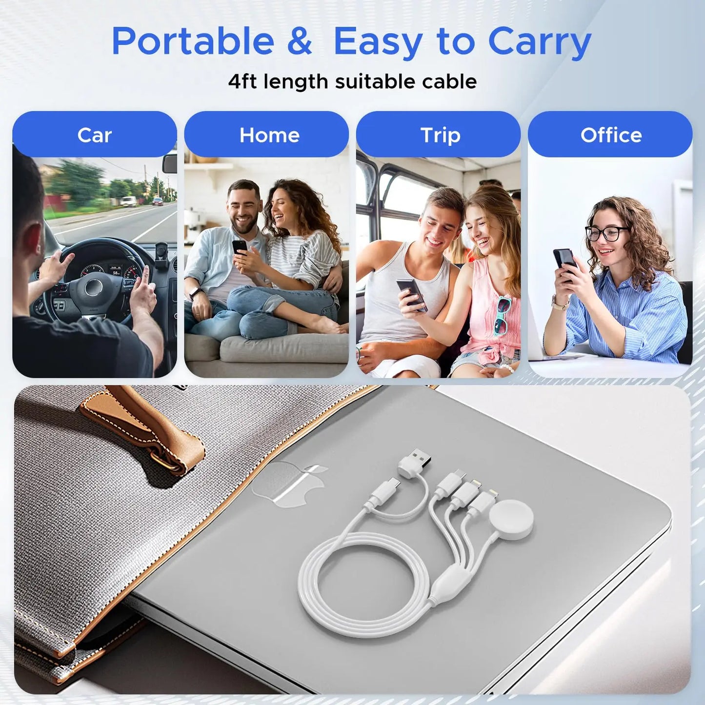 Câble de Charge 4-en-2 Multi-USB pour iPhone & Apple Watch – USB-C & Lightning