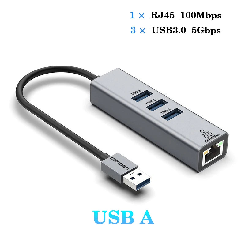 Station d'accueil USB-C vers RJ45 1000Mbps avec HUB USB 3.0 et charge rapide 100W