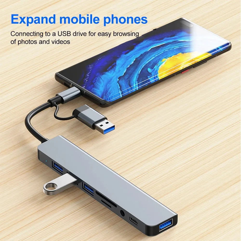 Hub USB 7-en-1 – Ports USB-C, USB 3.0, USB 2.0, Boîtier Aluminium