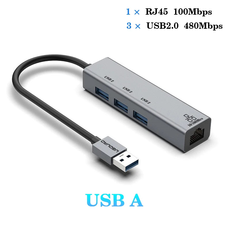 Station d'accueil USB-C vers RJ45 1000Mbps avec HUB USB 3.0 et charge rapide 100W