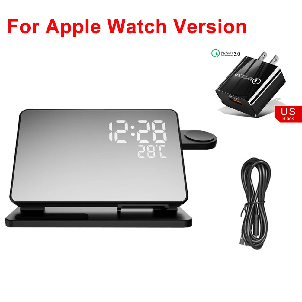 Chargeur Sans Fil 3 en 1 avec Réveil – Station de Charge iPhone & Apple Watch