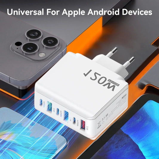 Chargeur Rapide 120W – 6 Ports USB + USB-C, Prises EU/US/UK