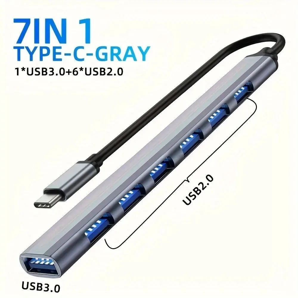 Hub USB 7-en-1 – Ports USB-C, USB 3.0, USB 2.0, Boîtier Aluminium