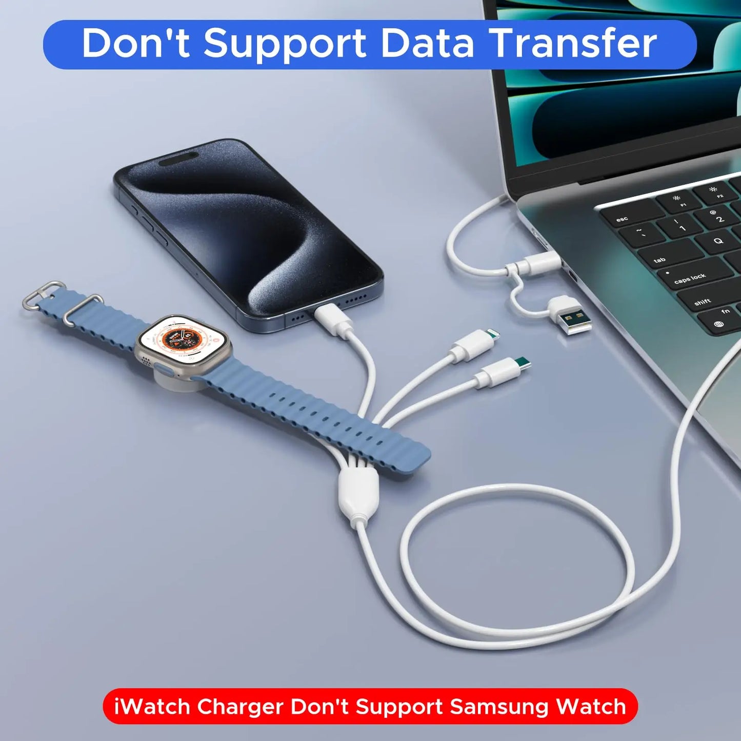 Câble de Charge 4-en-2 Multi-USB pour iPhone & Apple Watch – USB-C & Lightning
