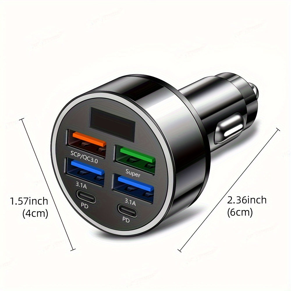 Chargeur Voiture 6 Ports – USB & USB-C, 40W, Charge Rapide