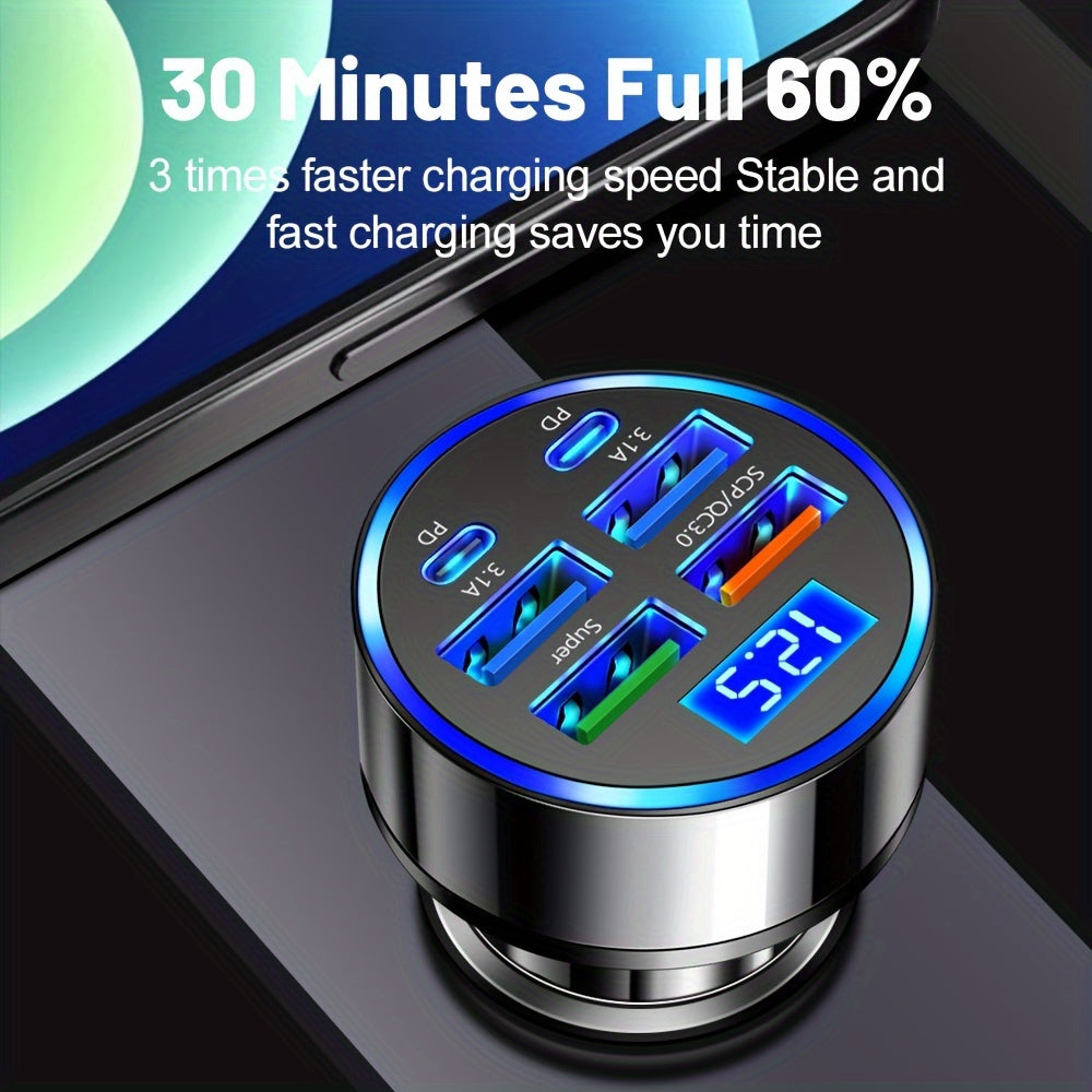 Chargeur Voiture 6 Ports – USB & USB-C, 40W, Charge Rapide